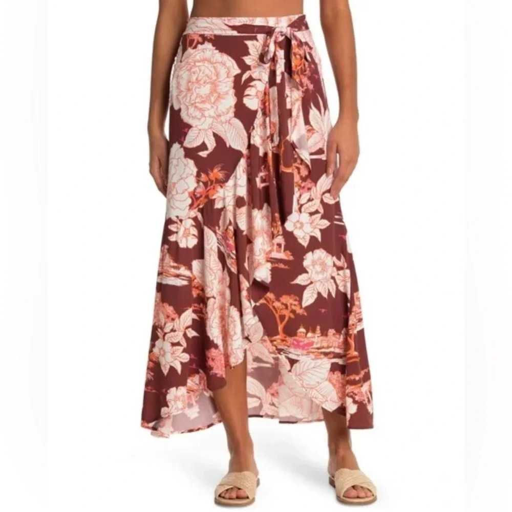 !MAAJI Watercolour Blush Chloe Long Wrap Skirt Size L
